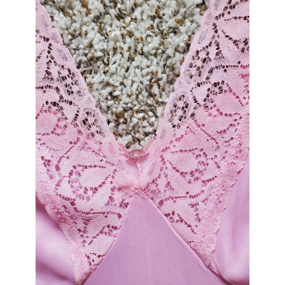 Vintage Pink Lace Lingerie Long Dress Slip Undergarment V-Neck Sleeveless XL - Picture 5 of 6